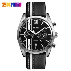 Лидер продаж, наручные часы SKMEI 9148, водонепроницаемые деловые кварцевые часы с ремешком из натуральной кожи для мужчин, 3 АТМ