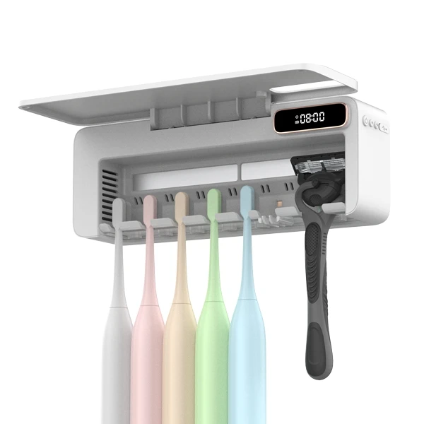 Newest wall mounted toothbrush sterilizer with heat and fan drying toothbrush holder bathroom time display toothbrush sanitizer