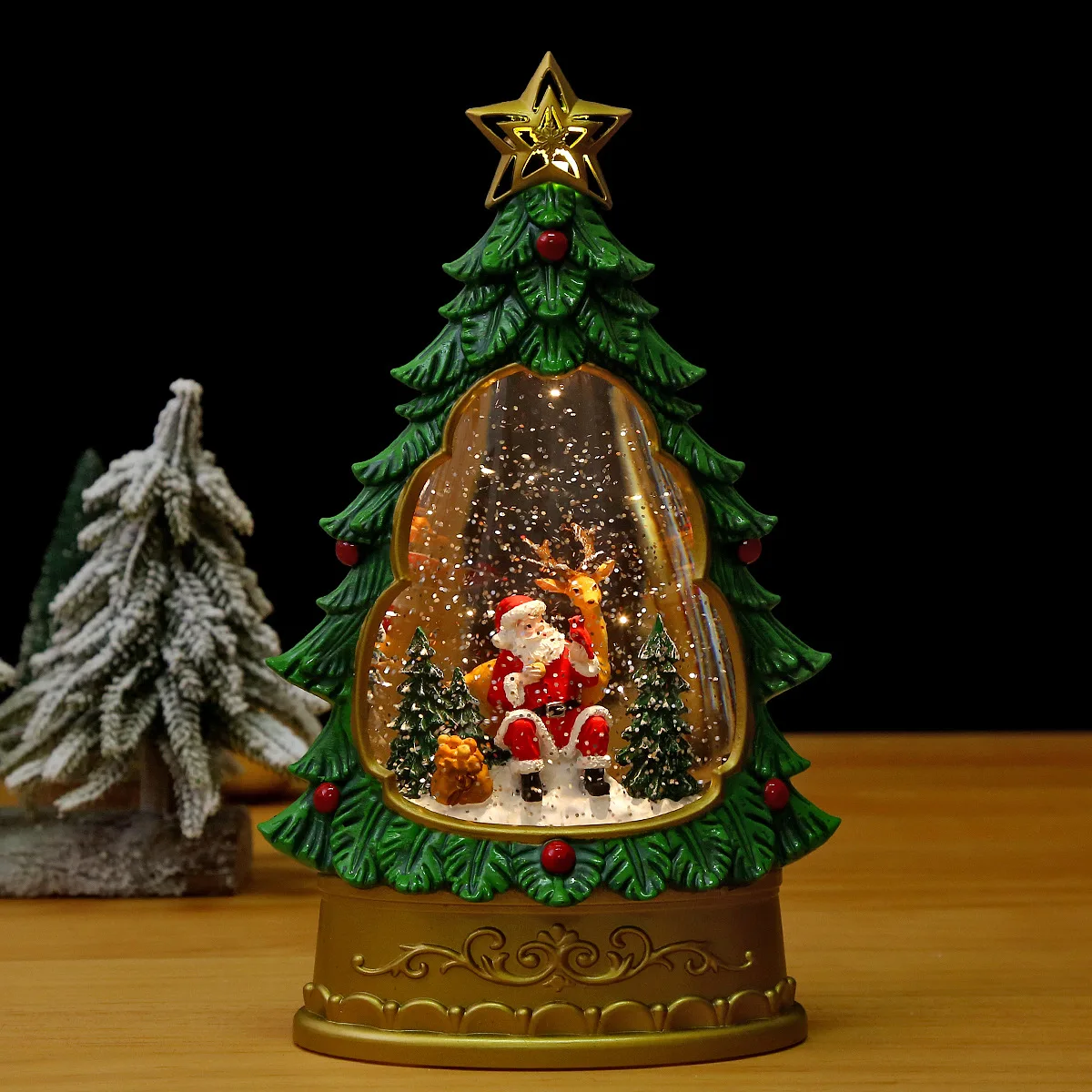 Hot Sale Christmas Tree Shape Crystal Snow Globe,Christmas Santa&Snowmen Music&Timer Snow Globe with Swirling Glitter,Xmas Gifts