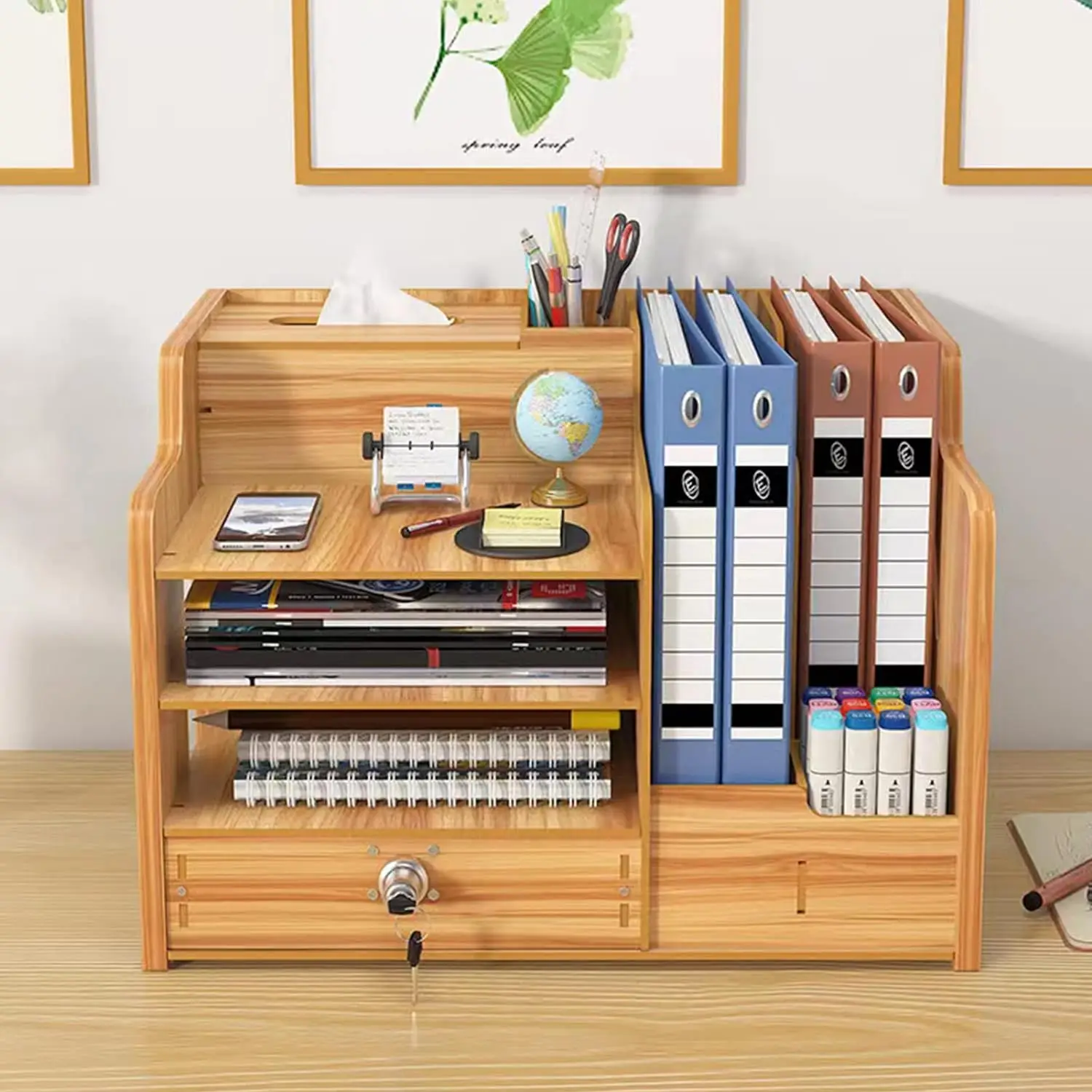 office Desktop Wood Bookshelf File Organizer