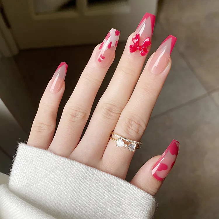 Tstory America Style Luxury Customized Logo Coffin Press On Nail Art Nails Artificial Fingernails