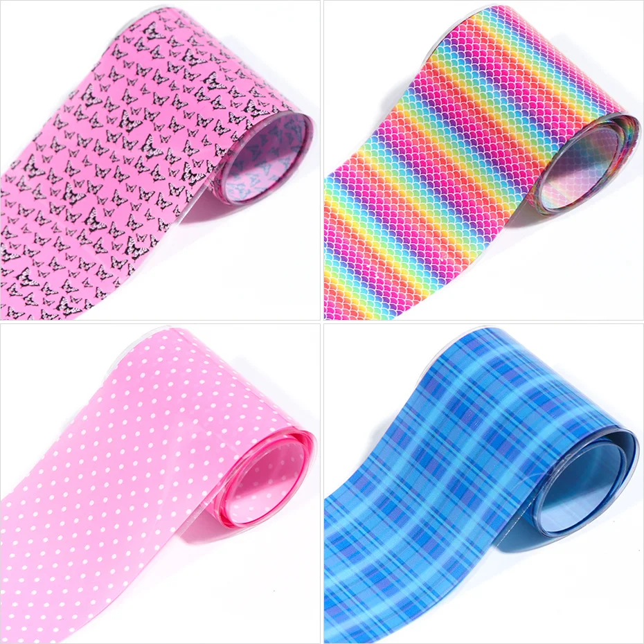 10 Types/Case Holographic Pink Flower Leopard Dot Plaid heart butterfly Mixed Designs Starry Sky Nail Foil Stickers Set