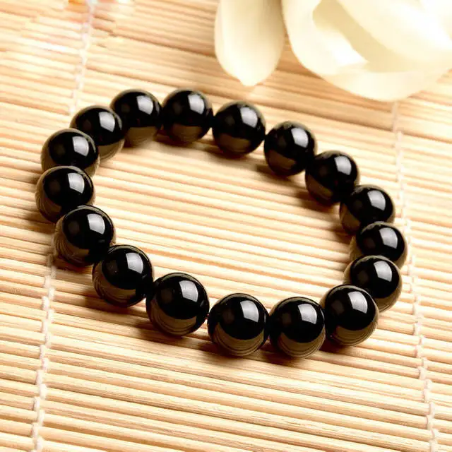 Trending Hot Sale Unisex Fashion Black Onyx Stone Stretch Bracelet Natural Black Agate Gemstone Bead Elastic Charm Bracelet