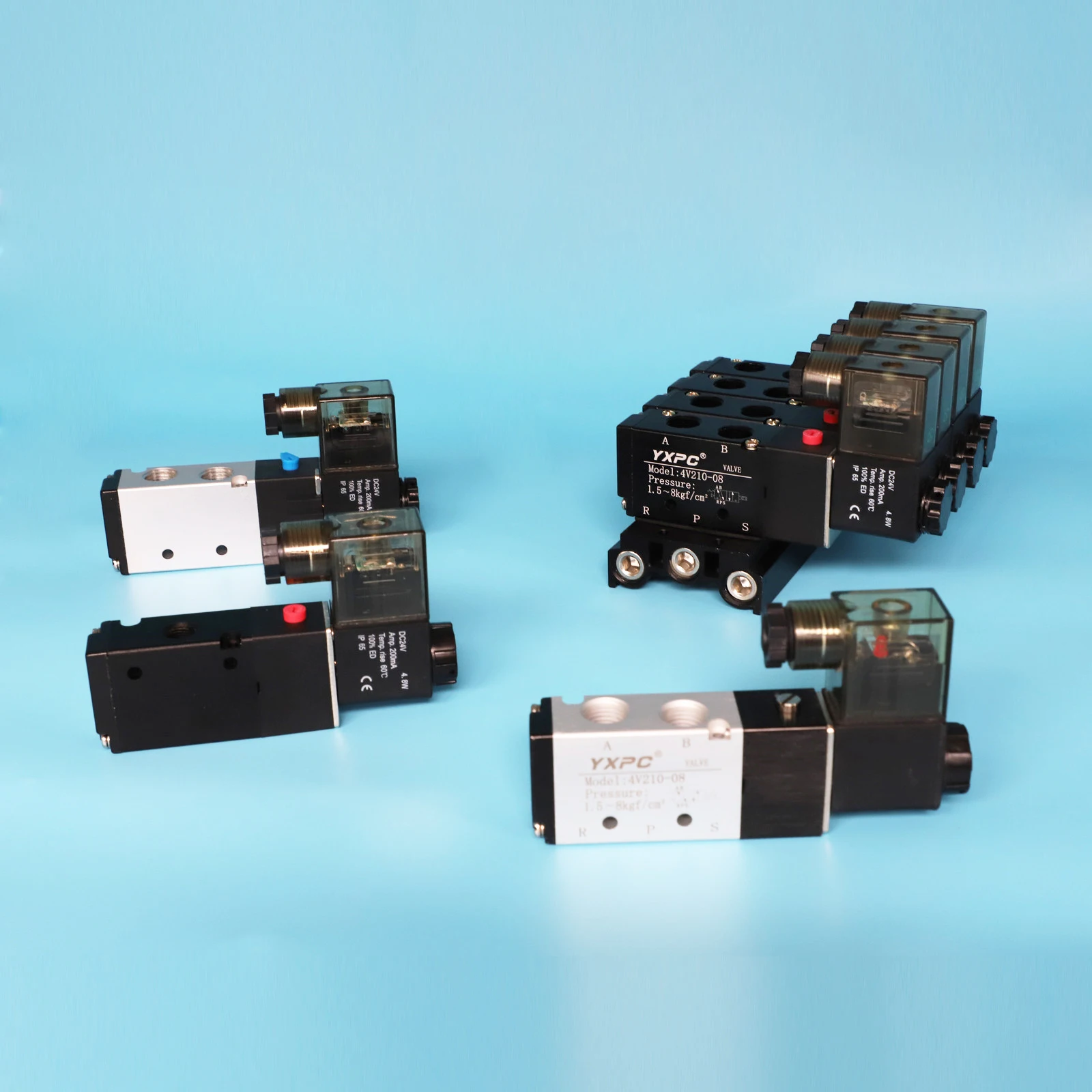 YXPC NINGBO YUXIN, отечественный производитель, 5-2-позиционные воздушные средние 220 вольт, СОЛЕНОИДНЫЕ 5/2, 4v210-08 пневматические клапаны