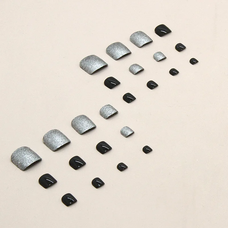 F045 Wholesales New Design Toe Nails Square Series French Flower Colorful Toes Press on Nails Custom False Toe Nails