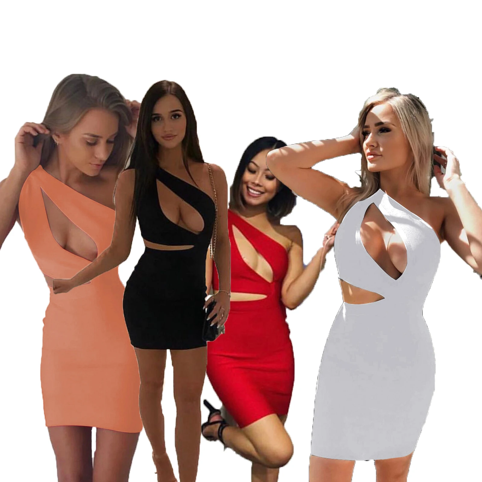 
One Shoulder Hollow Out Bodycon Sexy Summer Women Sleeveless Trendy Best Seller Product Party Dress 