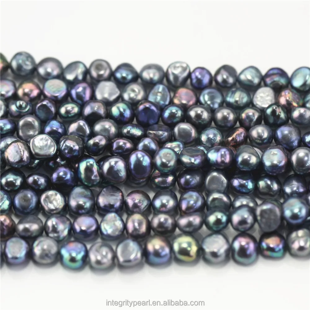 8-9mm nugget flat back shape fresh water cultured freshwater real peacock black color pearl beads