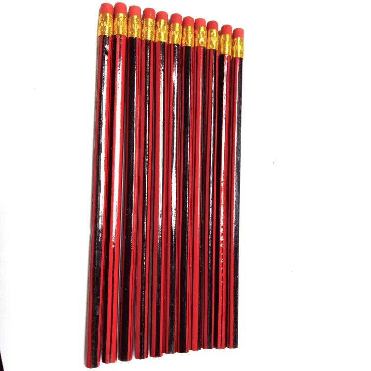 red and black hb pencil with eraser top