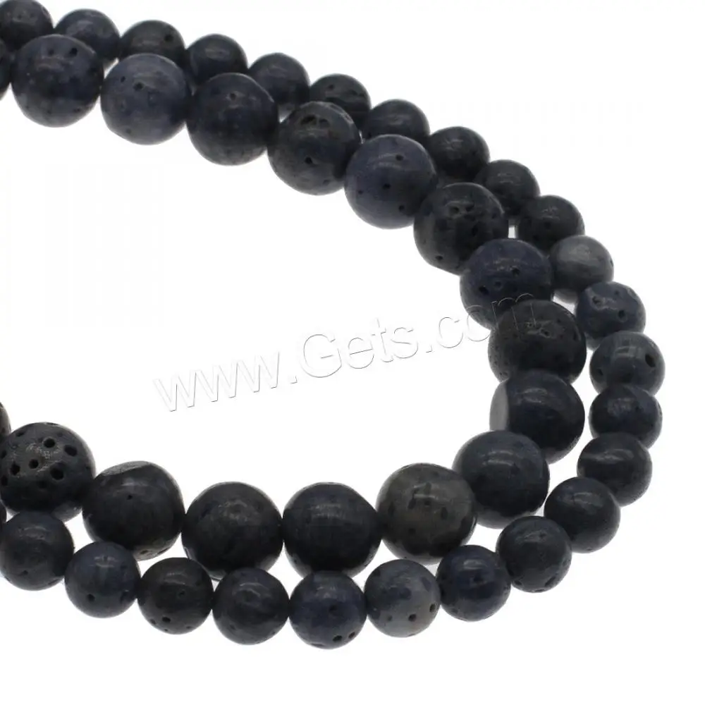 wholesale fashion Natural black coral price for jewelry making Round different size for choice dark blue Hole: 1mm 1403004