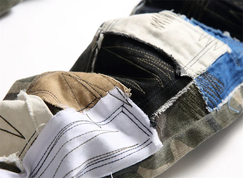 2023 Oem/odm men designer Complet Jeans Patch Ripped Jeans Straight Patchwork Slim Denim Pants camouflage jeans for men