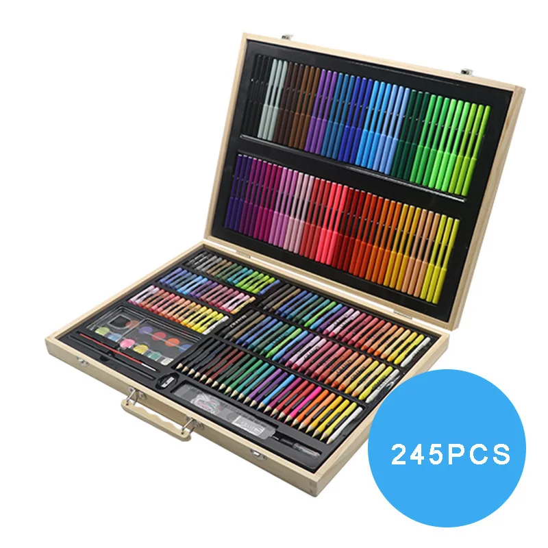 150pcs Promotional Custom Easel Artist Crayon Drawing Paint Brush Pen Student Kids Back To School Gift Kit Stationery