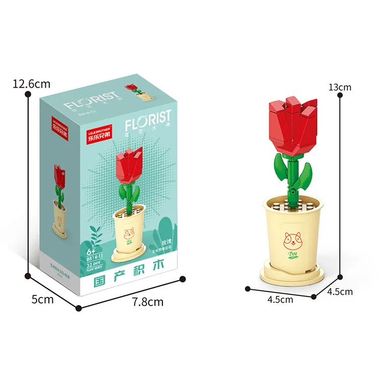 Diy Garden Bouquet Pink Rose Toy Set Box Building Blocks Flowers Acrylic Flower Box