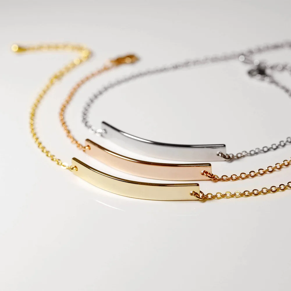 Customized Picture Jewelry Simple Thin Bar Rope Bracelet Diy 18K Gold Plated High Quality Bulk Custom Engrave Bracelet