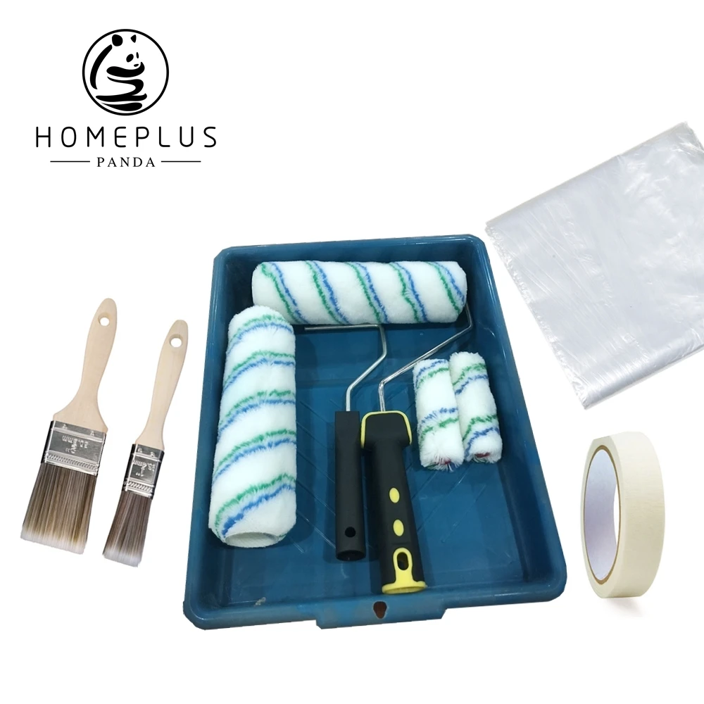 paint roller tray set with wood handle brush masking tape drop sheet plastic liner