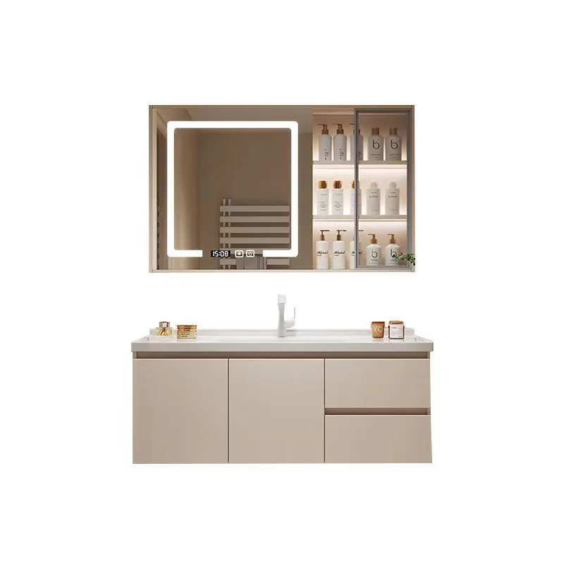 MEGA Factory Direct Sale Cheap Modern Wooden Wall Hung Bathroom Furniture With Basin Sink Sets Bathroom Cabinet With Led Mirror
