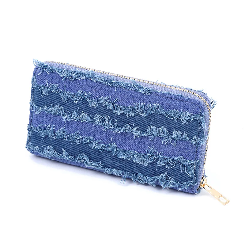 Fashion Scratched Denim Coin Purse Personality Large Capacity Ladies Long Purse Good Quality Credit Card Wallet