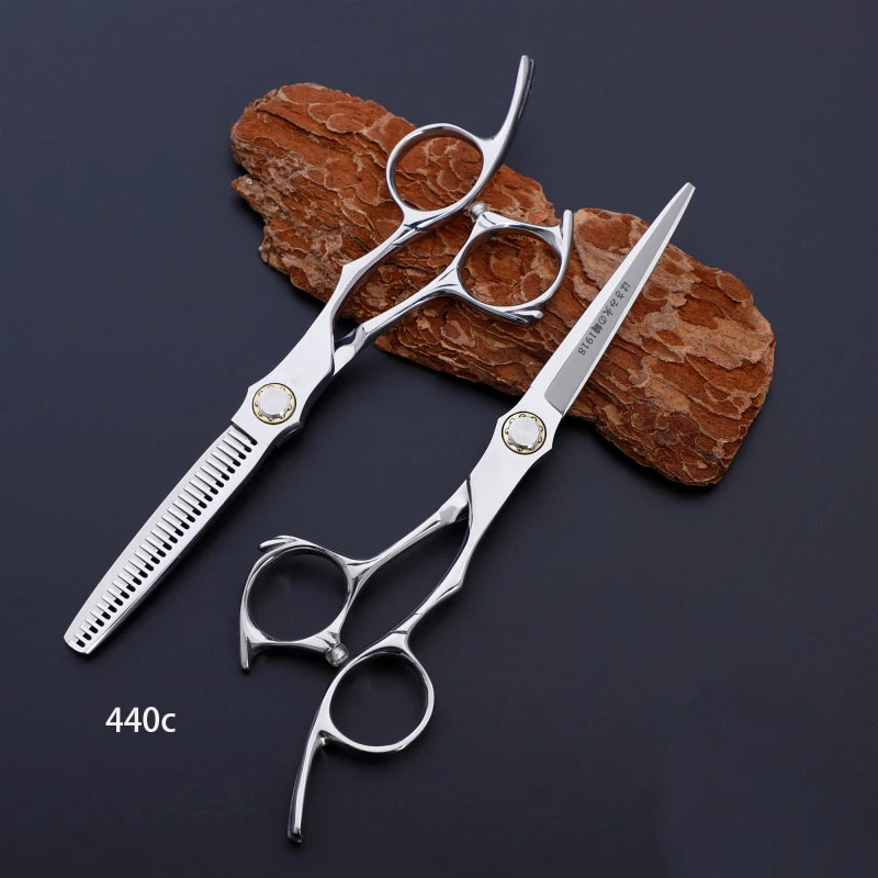 JAPAN 440C Hairdresser Shears 6 inch high quality Sharp hair scissors forked tail hairdressing barber scissors shears set