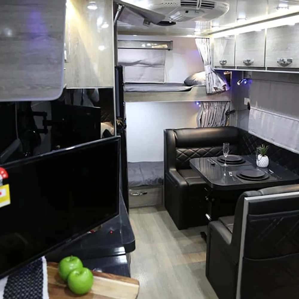 Aluminum Travel Trailers solar powered camper trailer camping trailer with tent caravan 3 bed comes with solar panel