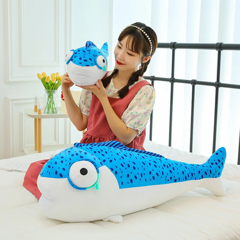 New giant stuffed animal toy sea ocean animal submarine activity moscot doll soft 80 110cm salted fish Blue fish Plushies Toy