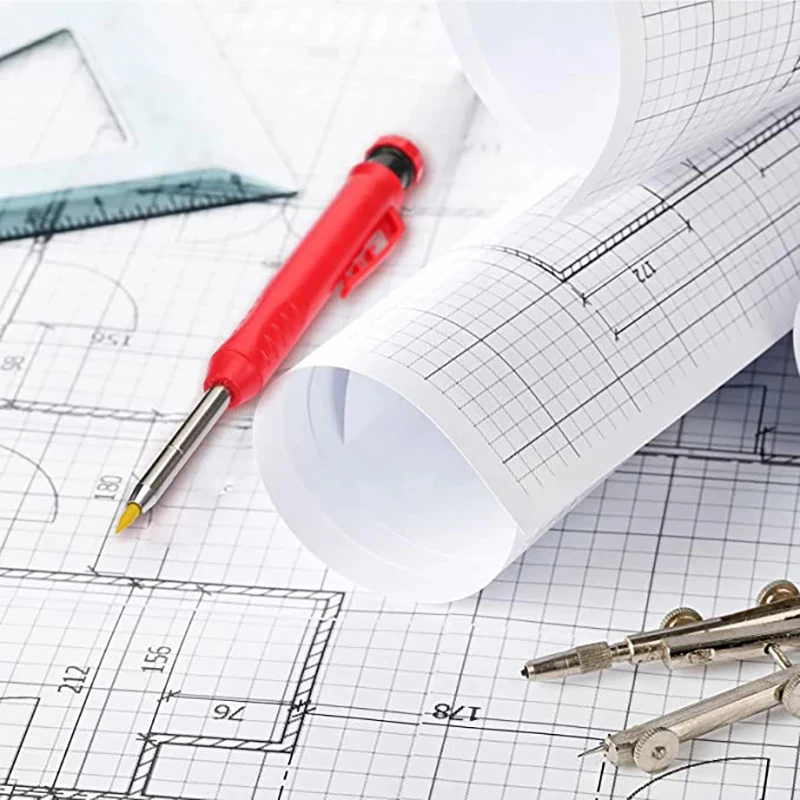 KEGRET Solid Carpenter Pencil with Refill Leads and Sharpener Construction Pencil for Deep Hole Marker Marking Woodworking Tools