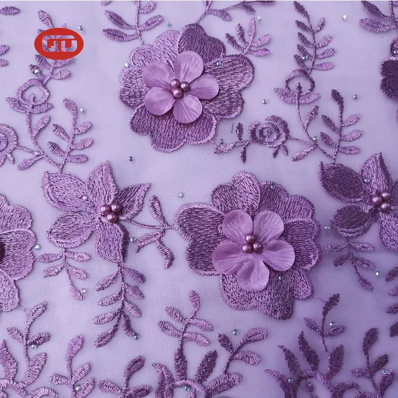 Fancy violet  Tulle Lace Embroidery Fabric with lulu for Women wedding dress