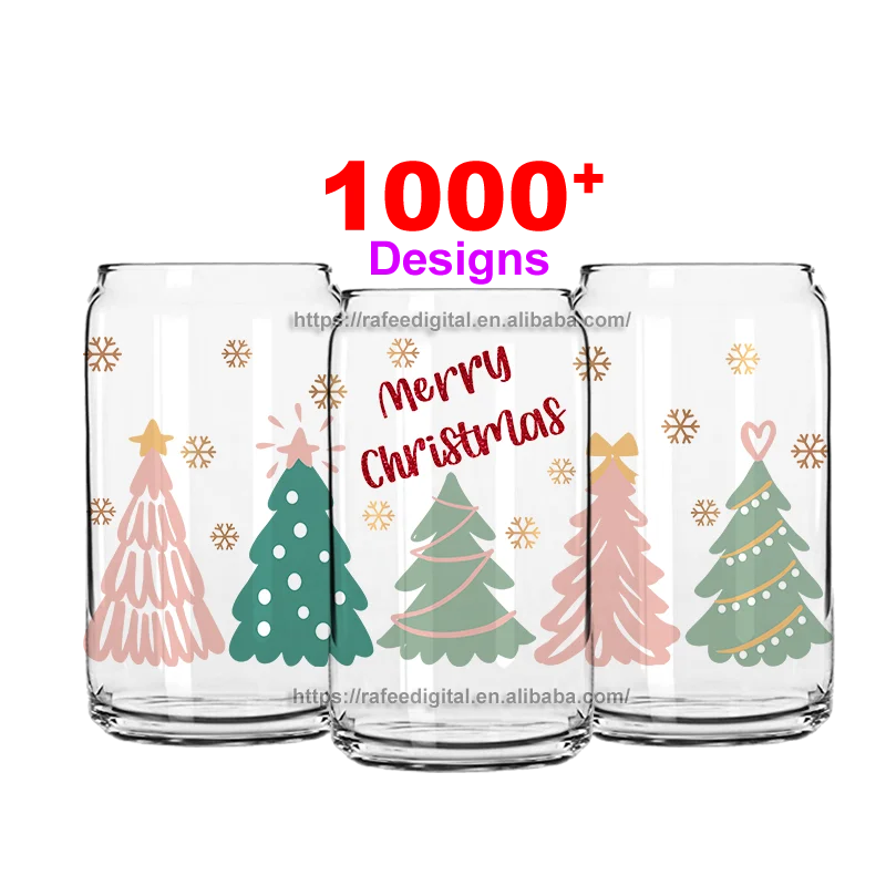 Custom High Quality Christmas Halloween UVDTF Decal UV-DTF Tumbler No Heat Sticker UV DTF Cup Wrap Transfers for 16oz Glass Cup