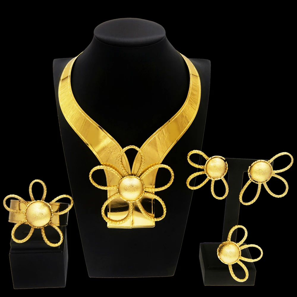 Zhuerrui Fashion Necklace African Big Jewelry Sets Hot Sale 24k Gold Plated Women Jewelry Set NH00106