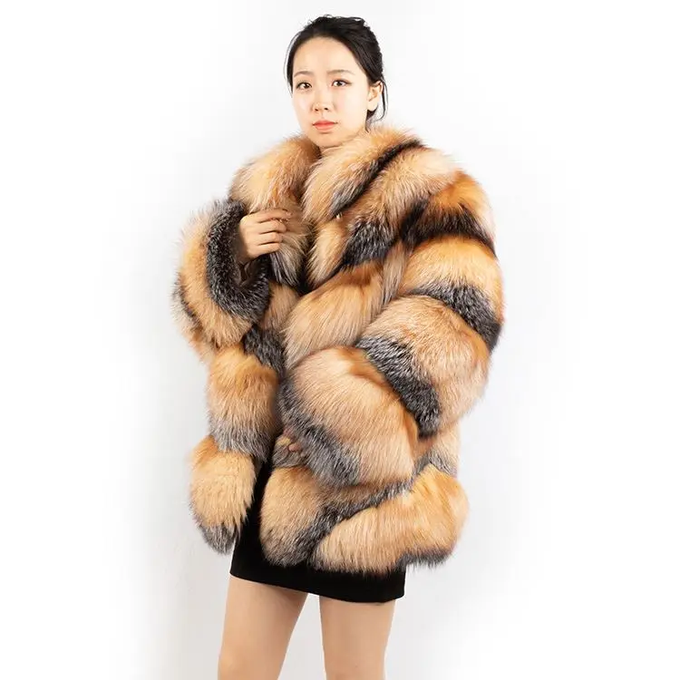 New Fashion fur coat istanbul Real Fox Fur 75cm Coat Winter Warm Outwear For Woman