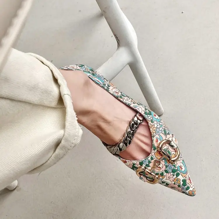 
YK1414A printed pointed lady shoes floral leather flat shoes mary jane shoes 
