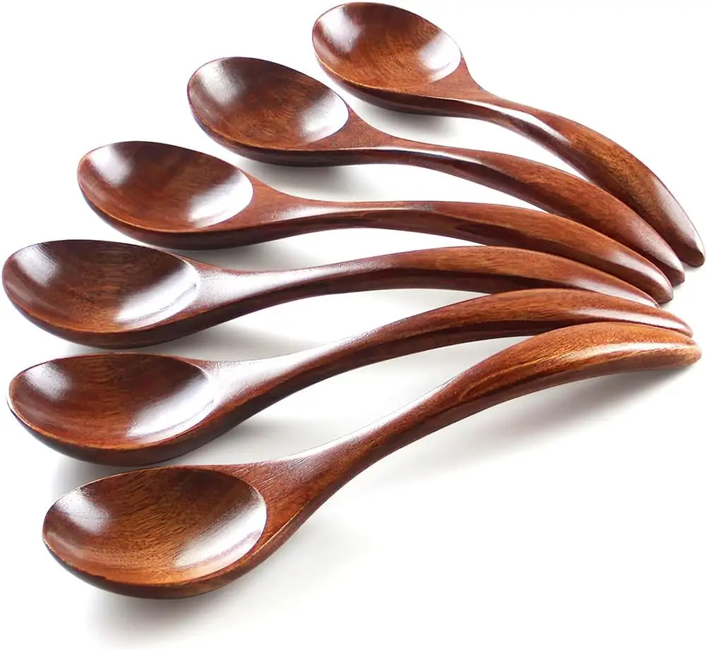 Eco Friendly Kitchen Accessories Round Nanmu  Wooden Spoon Long Handle Wood Soup Spoon Restaurant Kitchen Items