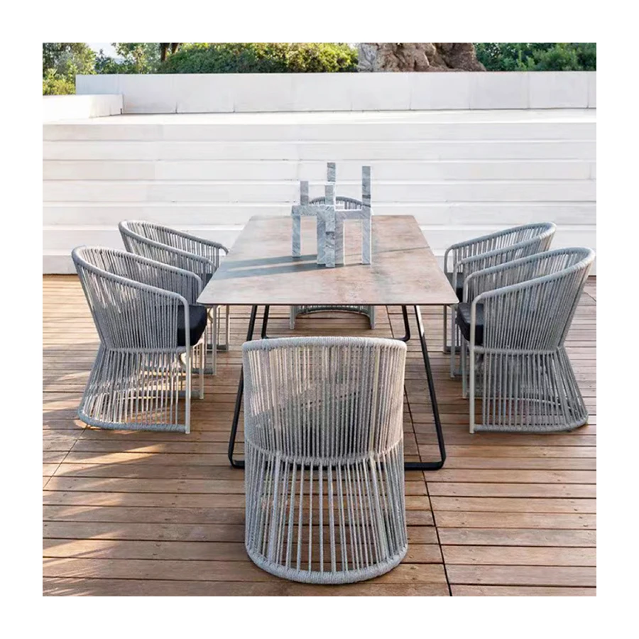 Nordic Modern Outdoor Furniture Wholesale Rope Woven Patio Aluminum Chair And Table Set For Outdoors
