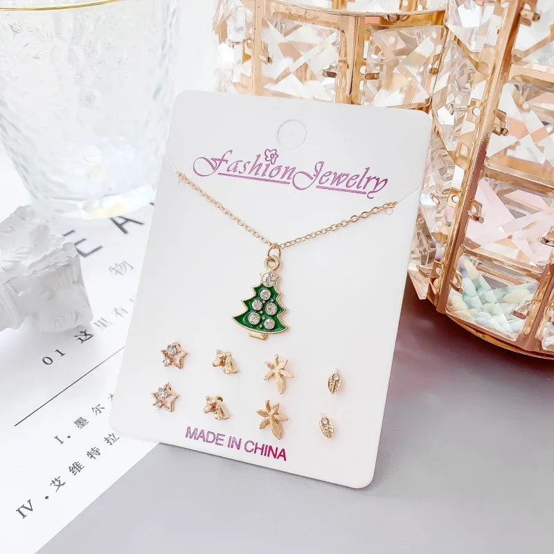 Christmas Jewelry Set Gift Pearl Crystal Christmas Santa Claus Snowflake Deer Star Snowman Necklace Earrings  Set for Kids Girls