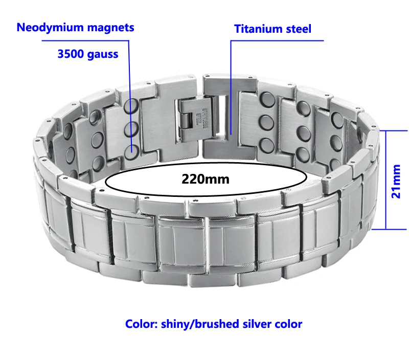 China Factory Direct Selling Wholesale Wide Silver Color Men Golf Magnetic Stainless Steel Bracelets