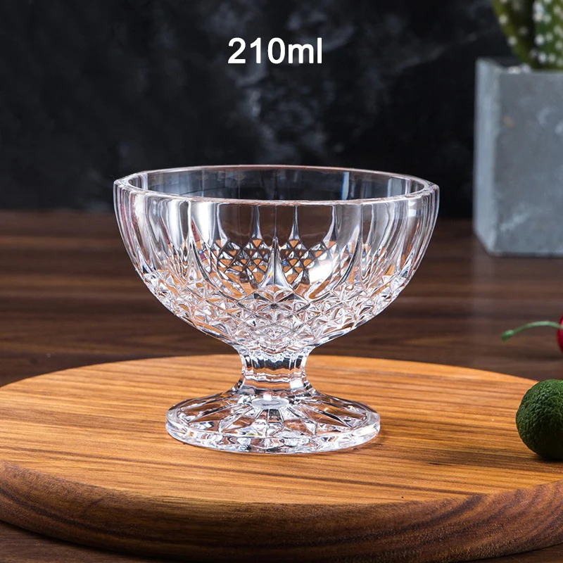 European Style Embossed Acrylic Ice Cream Bowl Creative Dessert Bowl Stained Anti-fall High Transparent Plastic Dessert Bowl