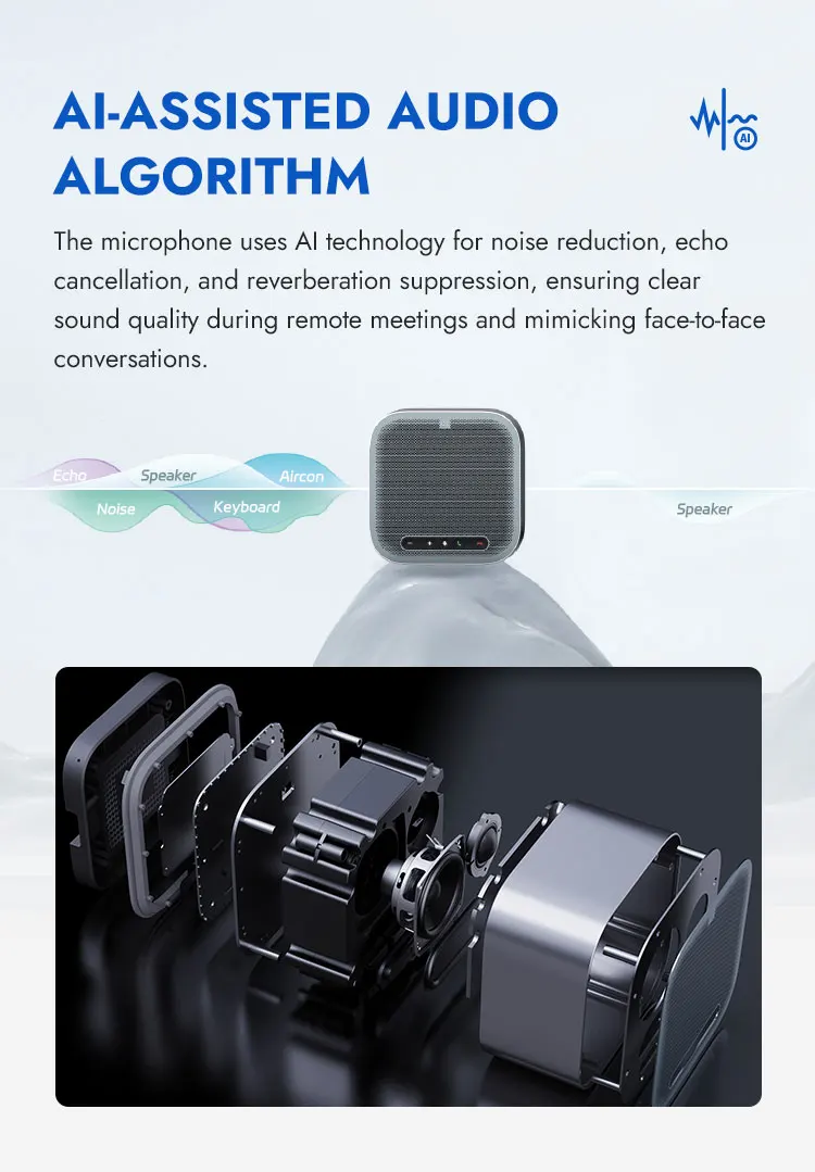 Rocware Zoom certified 10 meter voice pickup usb wired conference speakerphone with 6 mics for audio video conference system