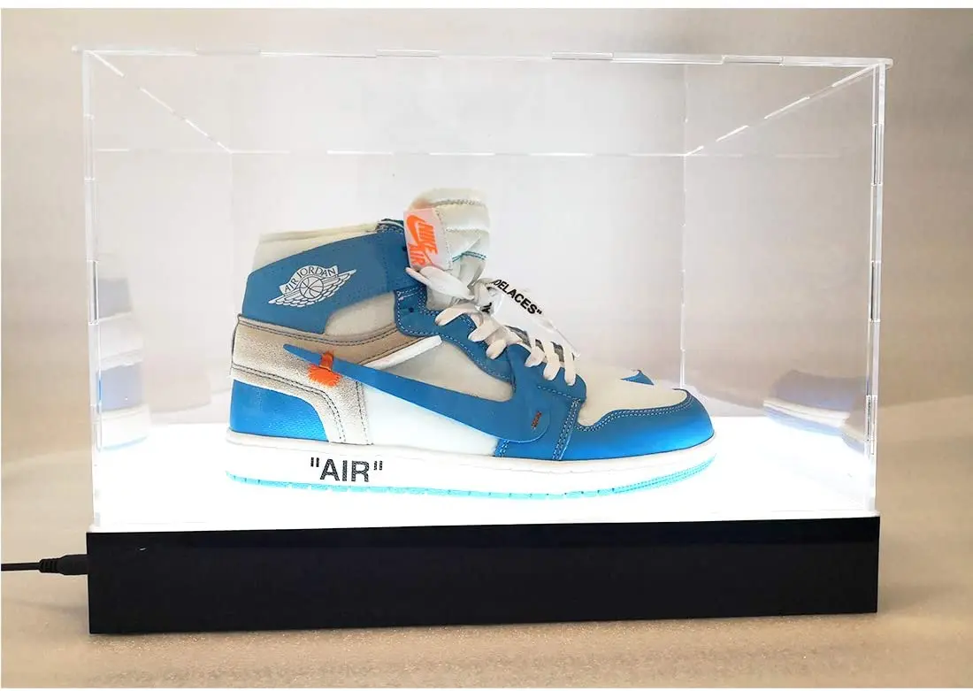 LED power light basketball shoes transparent acrylic panel display box suitable for sports souvenir product storage display box