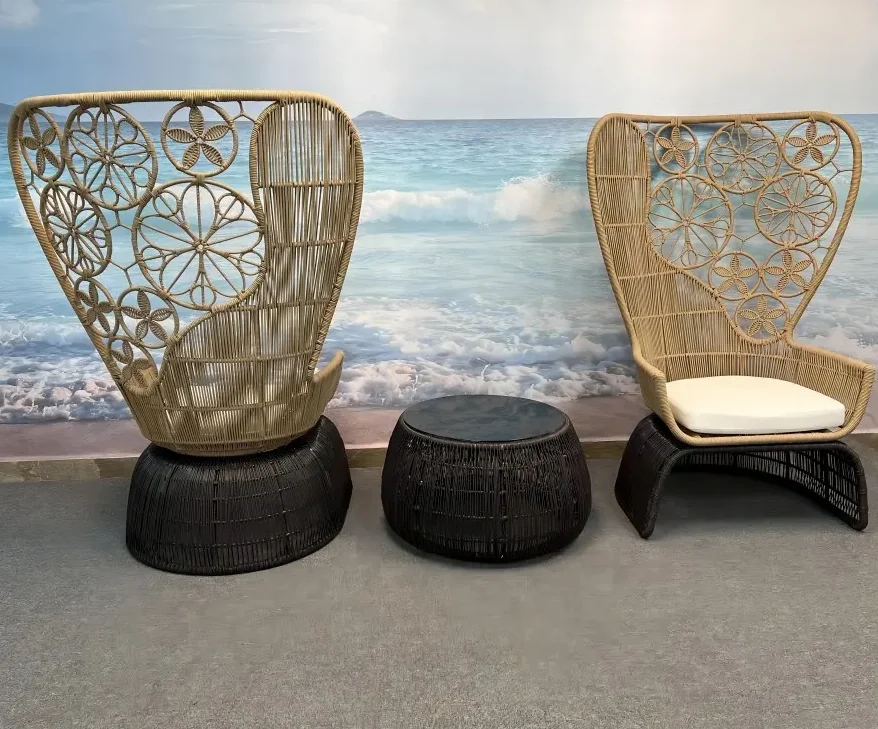 Outdoor Garden Furniture Hotel Villa Pool Rattan Rope Chair Outdoor Round Leisure  Chaise Lounge High Back Wicker Rattan Chairs