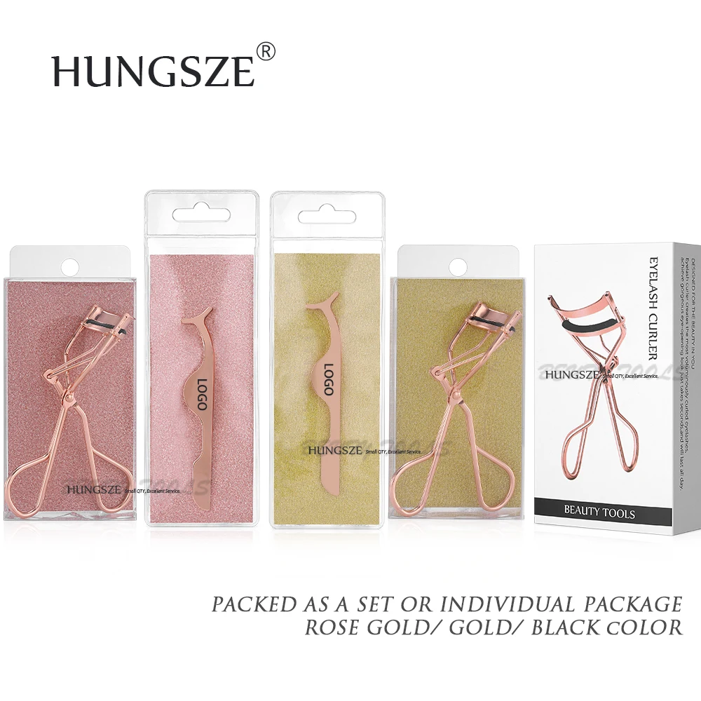 
3-pieces Stainless Steel Eyelash Curler Rose Gold Eyelash Applicator Eyebrow Tweezers Set 