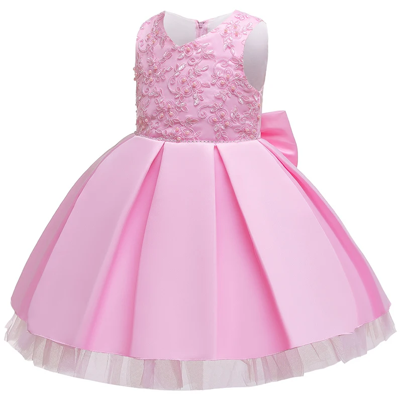 Custom Embroidery Pink Ball Gown Flower Princess Birthday Party Dress Matching Girl with Hard Net