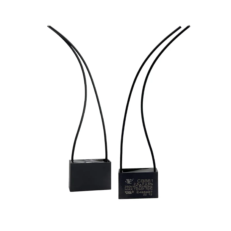 CBB61 2.5uF 250v Flame Retardant Earless Double Black External Leakage Capacitor For Water Heater Sewing Machine