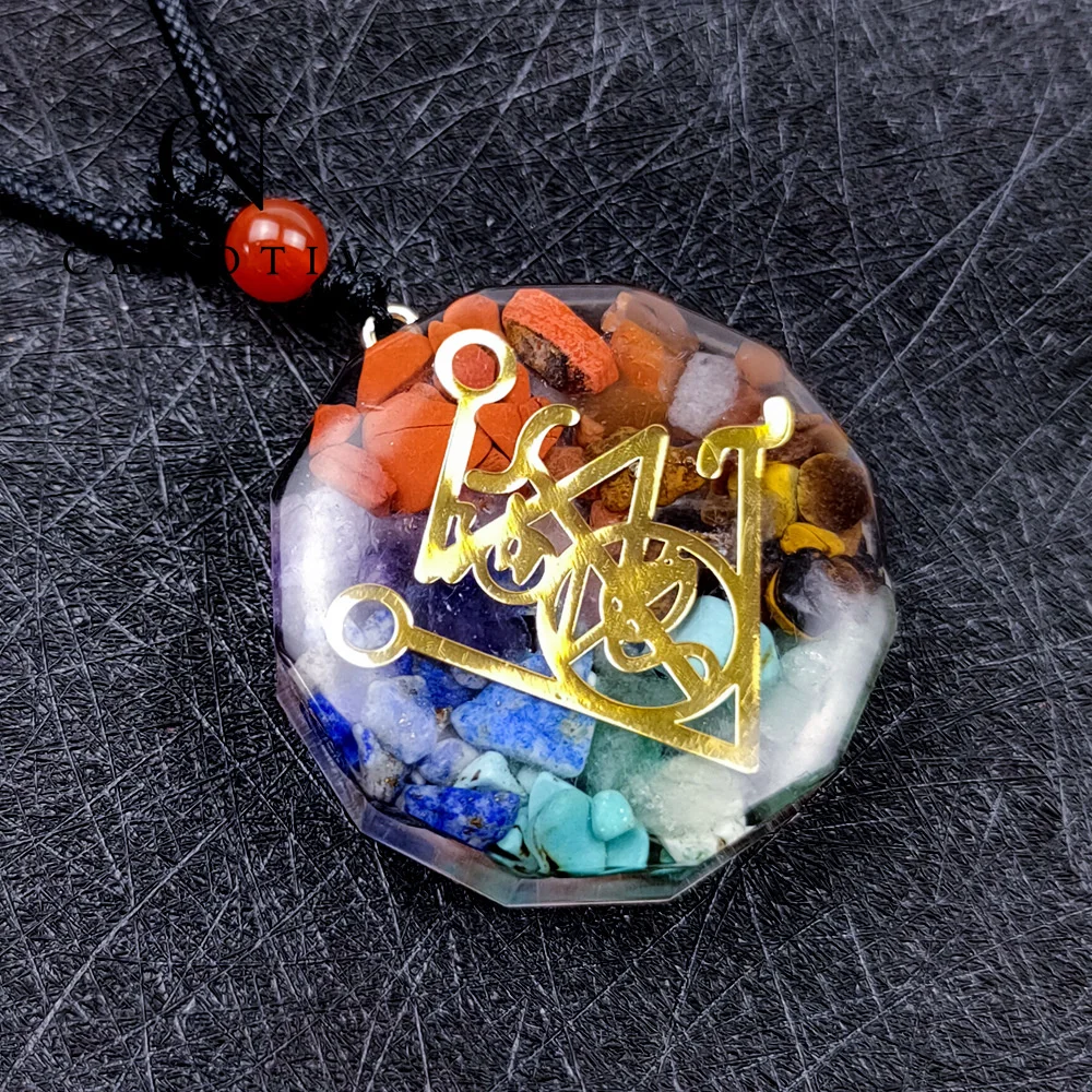 Orgonite Pendant Symbol Necklace cakra  Healing Energy crystal Necklace Meditation colored pendant