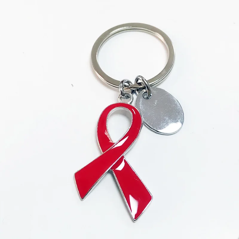 Souvenir Metal Women Pink Red breast cancer symbol keychain Gift Ribbon Charm Key Ring Custom Breast Cancer Awareness Key chains