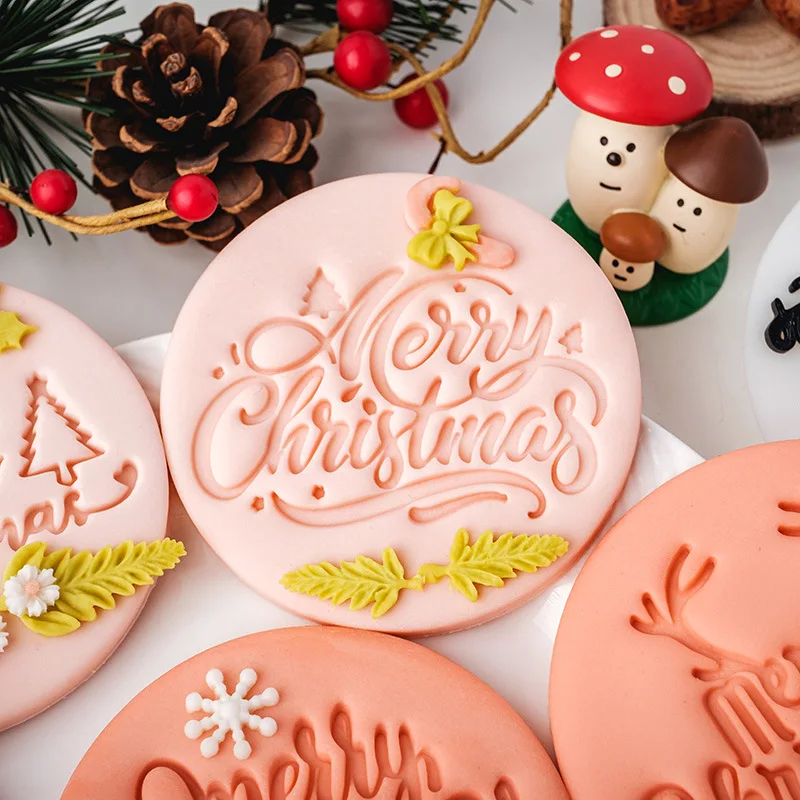 Personalized Christmas Cookie Stamp Fondant Mold Custom Merry Christmas Cookie Cutter Mold with 3D Raised Design