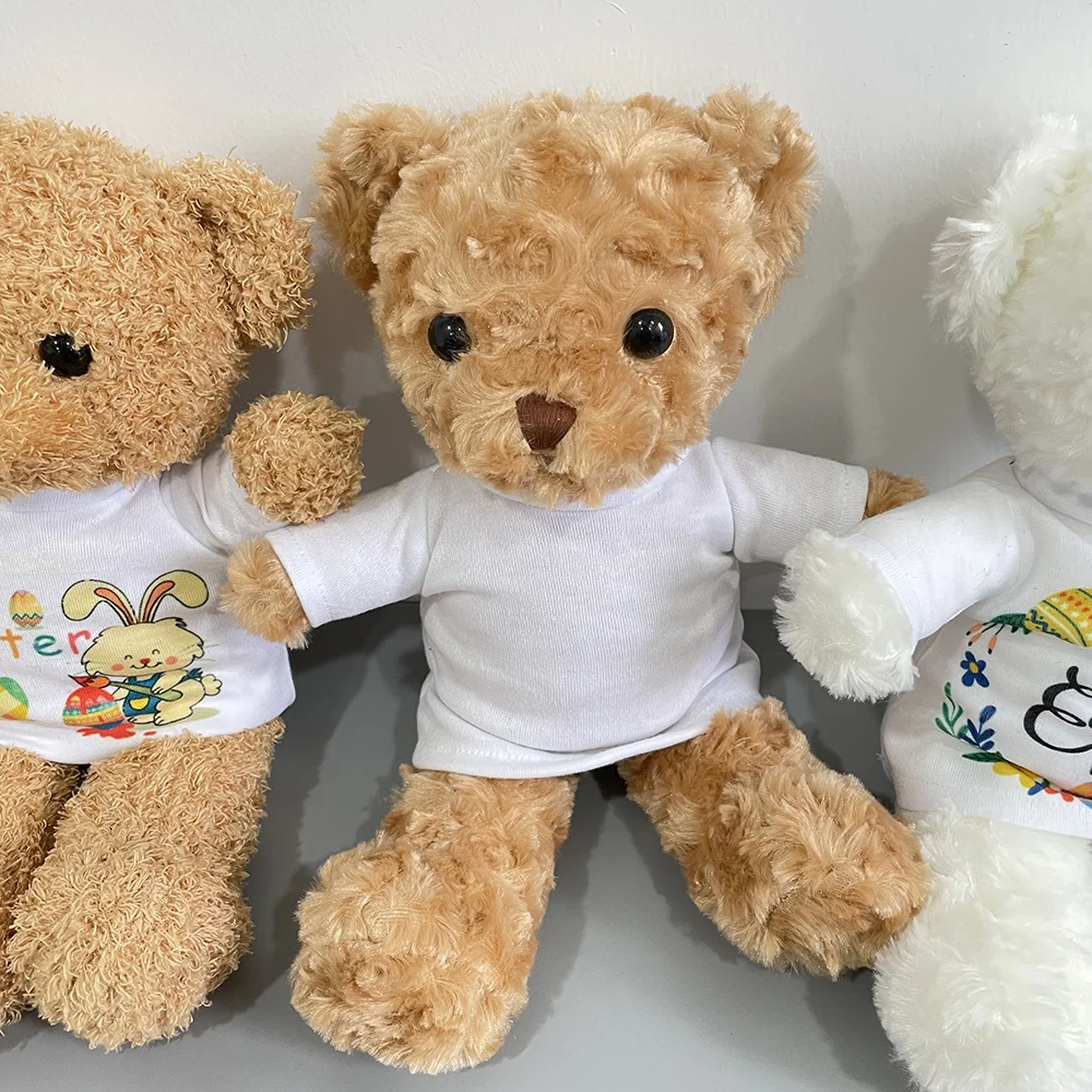 USA warehouse blank sublimation cute Plush Teddy Bear toy Clothes tee T shirts sublimation teddy bear with white T shirt