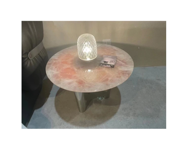 Pink Crystal Table Pink Stone Backlight Table Top  Agate Onyx Coffee Table Side Funiture