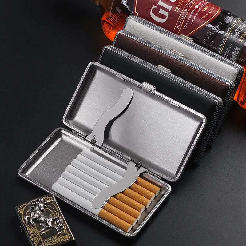 Hot Sale 120Mm Cigarette 14Pcs Metal Clip Cigar Box Slim Pu Leather Cigarette Case