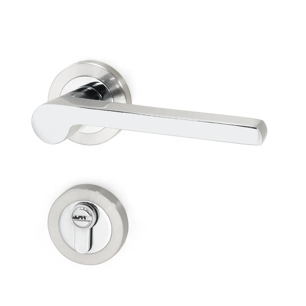 Yonfia A8226R57 solid brushed nickel aluminium interior door handle lock set bathroom bedroom door handles for wood door