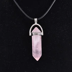 Hot selling natural crystal agate hexagonal column pendant diamond bullet necklace wholesale