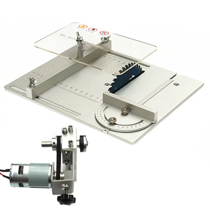 Aluminium Mini Table Saw Clearance Insert Plate Circular Saw Flip Board with Miter Gauge Guide Lifting Spindle Bearing Motor Set