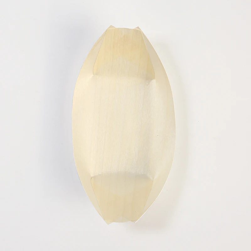 Disposable Food Grade Wooden Boat Tray Small Round Boxes Plate